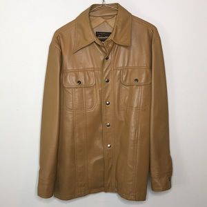 Vintage 70s Mustard Yellow Button Down Vinyl Long Sleeve Jacket Size Large